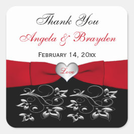 白黒レッドフローラハート結婚式の引き出物シール スクエアシール
