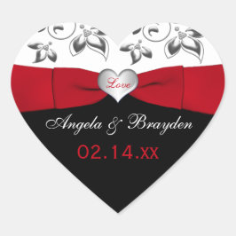 白黒レッドフローラハート結婚式の引き出物シール ハートシール