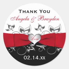 白黒レッドフローラハート結婚式の引き出物シール ラウンドシール