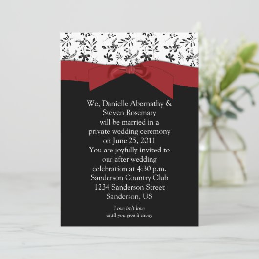 白黒レッドフローラポスト結婚式招待状 招待状 (スタンド正面)