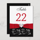 白黒レッドフローラ、ハートテーブル番号カード ポストカード (正面/裏面)
