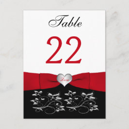 白黒レッドフローラ、ハートテーブル番号カード ポストカード