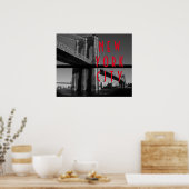 白黒レッドブルックリンブリッジニューヨークシティ ポスター (キッチン)