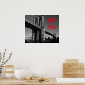 白黒レッドブルックリンブリッジニューヨークシティ ポスター (キッチン)