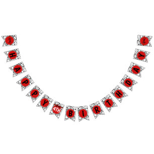 白黒レッドボウダルマチアハッピーバースデーパーティー バンティングフラッグ