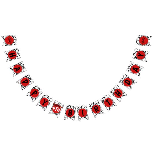 白黒レッドボウダルマチアハッピーバースデーパーティー バンティングフラッグ (全)