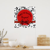 白黒レッドボウダルマティアンスポットバースデーパーティー ポスター (キッチン)