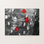 白黒レッドポピズフラワーアートテンプレートフローラ ジグソーパズル (横)