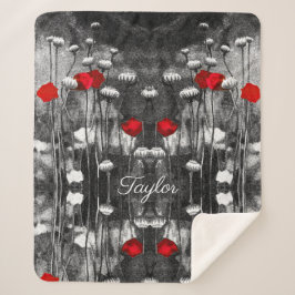 白黒レッドポピーフローラテンプレート花 シェルパブランケット