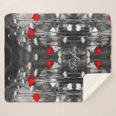 白黒レッドポピーフローラテンプレート花 シェルパブランケット (正面(横))