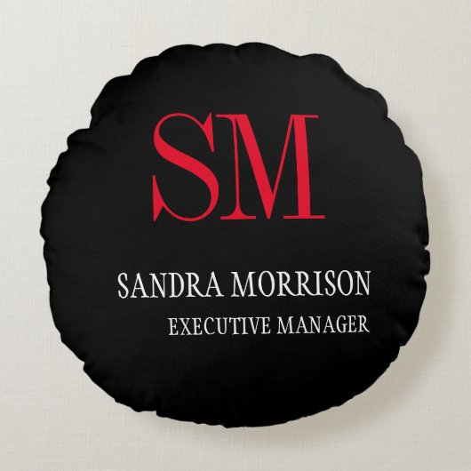 白黒レッドモノグラムのミニマル ラウンドクッション (正面)
