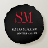 白黒レッドモノグラムのミニマル ラウンドクッション (裏面)