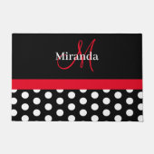 白黒レッドモノグラムスクリプトポーク ドアマット (正面)