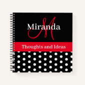 白黒レッドモノグラムスクリプト水玉模様 ノートブック (正面)