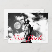 白黒レッドリバーティニューヨークシティ ポストカード (正面/裏面)