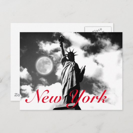 白黒レッドリバーティニューヨークシティ ポストカード (正面/裏面)