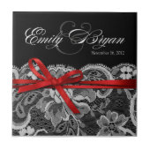 白黒レッドレースキープサケ結婚式の引き出物 タイル (正面)