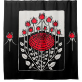 白黒レッドローゼローズバッドアールヌーボーフローラ シャワーカーテン (正面)