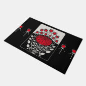 白黒レッドローゼローズバッドアールヌーボーフローラ ドアマット (アングル)