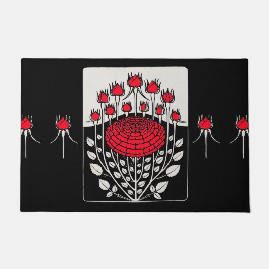 白黒レッドローゼローズバッドアールヌーボーフローラ ドアマット (正面)