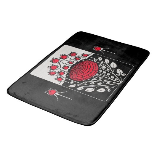 白黒レッドローゼローズバッドアールヌーボーフローラ バスマット (アングル)