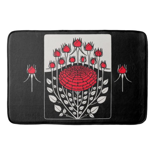 白黒レッドローゼローズバッドアールヌーボーフローラ バスマット (正面)