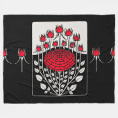 白黒レッドローゼローズバッドアールヌーボーフローラ フリースブランケット (正面(横))