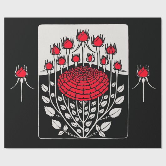 白黒レッドローゼローズバッドアールヌーボーフローラ ラッピングペーパー (フラット)