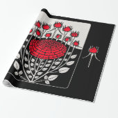 白黒レッドローゼローズバッドアールヌーボーフローラ ラッピングペーパー (アンロールド)