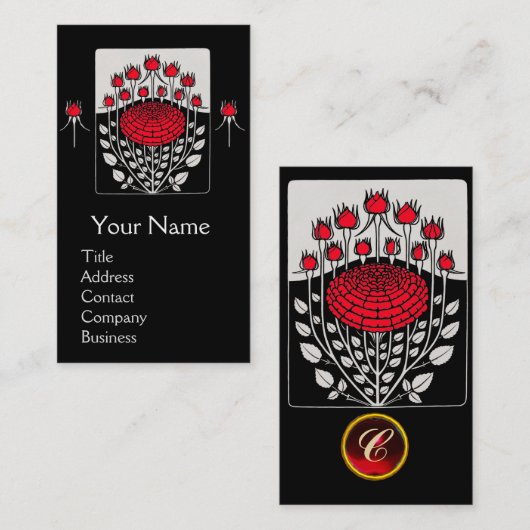 白黒レッドローゼローズバッドアールヌーボーフローラ 名刺 (正面/裏面)