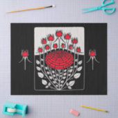 白黒レッドローゼローズバッドアールヌーボーフローラ 薄葉紙 (クラフト)