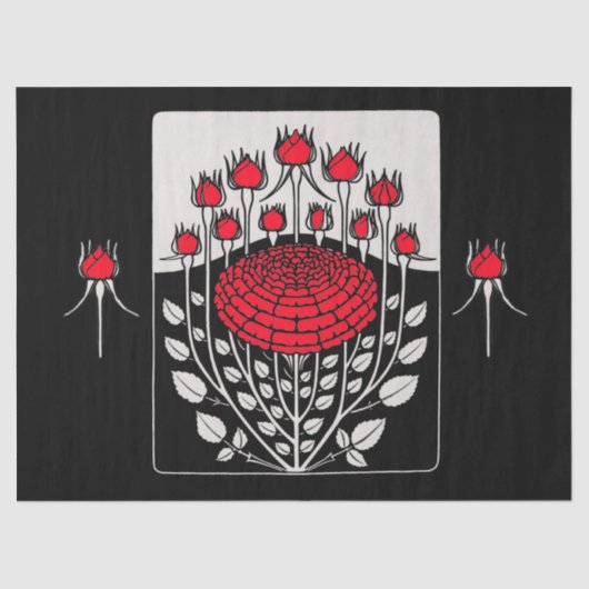 白黒レッドローゼローズバッドアールヌーボーフローラ 薄葉紙 (正面)