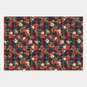 白黒レッド動揺してクリスマスプレド花模様 ラッピングペーパーシート (正面2)