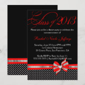 白黒レッド水玉模様卒業招待状 招待状 (正面/裏面)