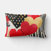 白黒レッド金ゴールドモダンバレンタインハート ランバークッション (裏面)