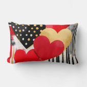 白黒レッド金ゴールドモダンバレンタインハート ランバークッション (正面)