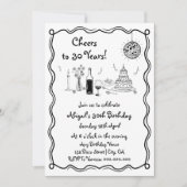 白黒レトロお洒落な誕生日 招待状 (正面)