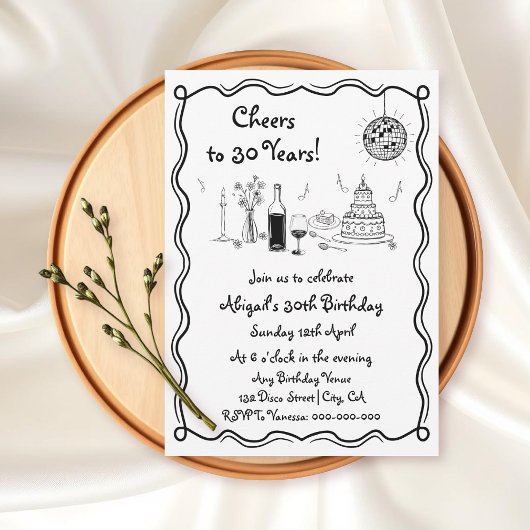 白黒レトロお洒落な誕生日 招待状