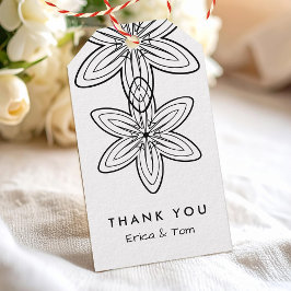 白黒レトロなミニマルな花 ギフトタグ