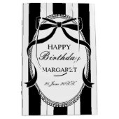 白黒レトロなレトロストライプのバースデーカスタムタ ミディアムペーパーバッグ (正面)