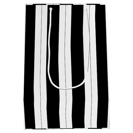 白黒レトロなレトロストライプのバースデーカスタムタ ミディアムペーパーバッグ (裏面)