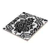 白黒レトロのビクトリアンな花柄。 タイル (側面)