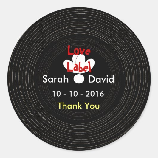 白黒レトロのビニールレコードテーマ ラウンドシール (正面)