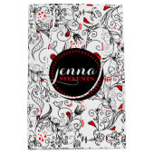 白黒レトロの花 ミディアムペーパーバッグ (正面)