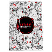 白黒レトロの花 ミディアムペーパーバッグ (裏面)