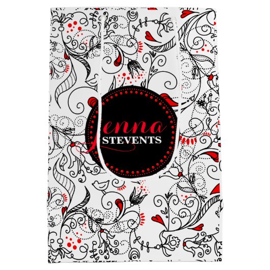 白黒レトロの花 ミディアムペーパーバッグ (裏面)