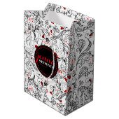 白黒レトロの花 ミディアムペーパーバッグ (裏面アングル)