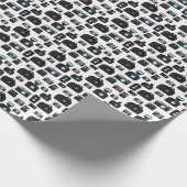 白黒レトロカメラパターン（の模様が）ある ラッピングペーパー (角)