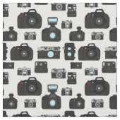 白黒レトロカメラパターン ファブリック (クローズアップ)