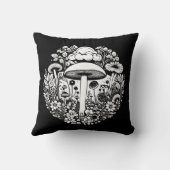 白黒レトロキノコと花 クッション (裏面)